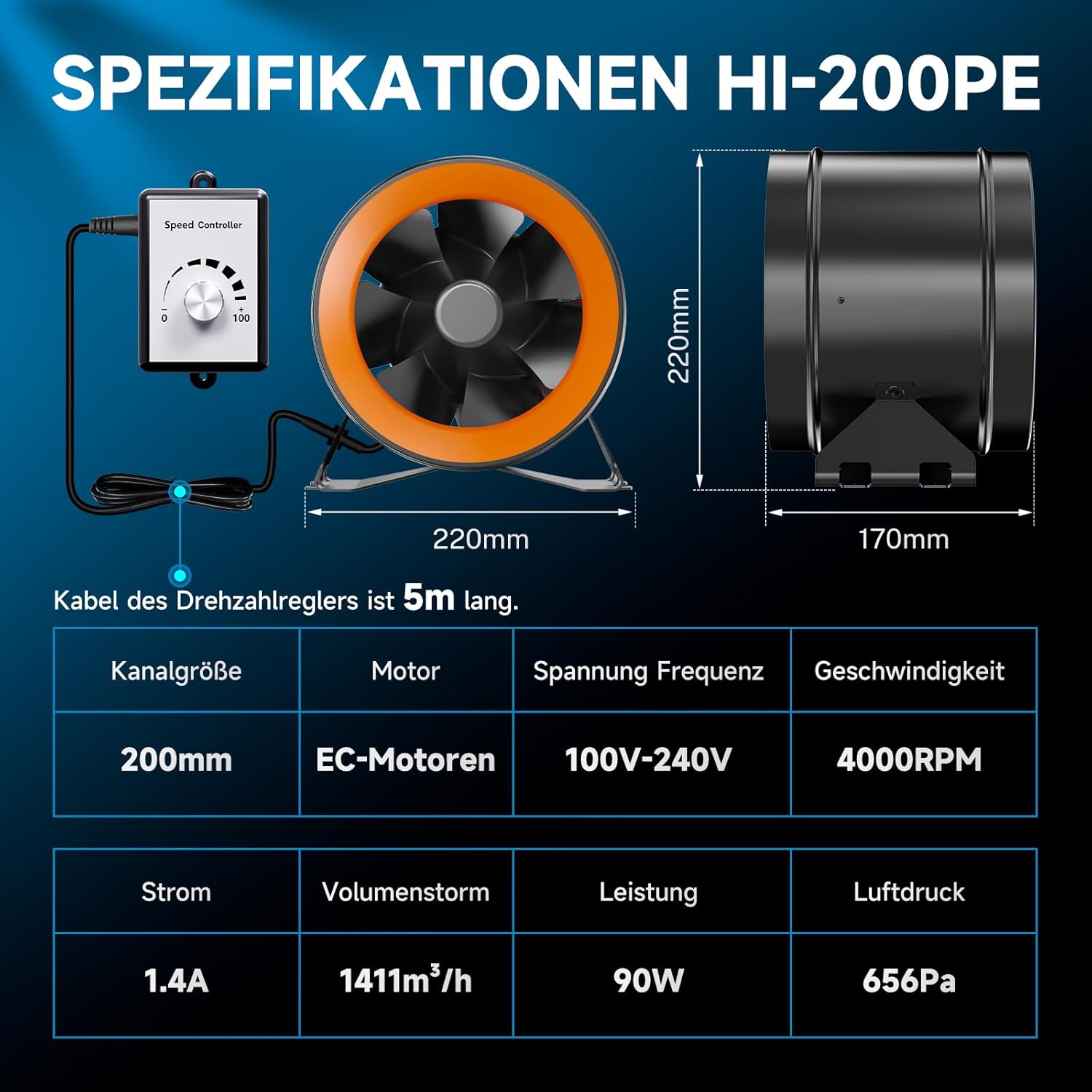 Hon&Guan Ventilatore Tubolare EC 200mm 1411 m³/h - immagine 5