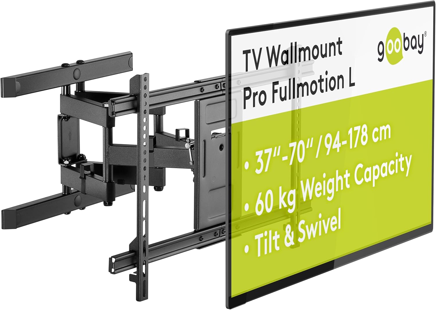 Goobay 49932 - Supporto TV da Parete Pro FULLMOTION (L), Nero - immagine 1