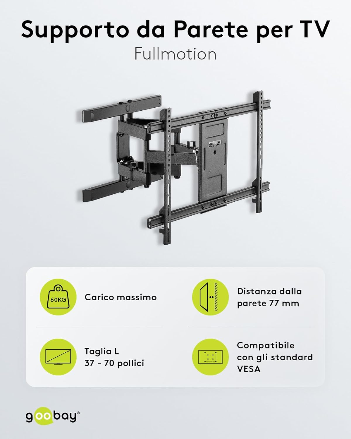 Goobay 49932 - Supporto TV da Parete Pro FULLMOTION (L), Nero - immagine 2