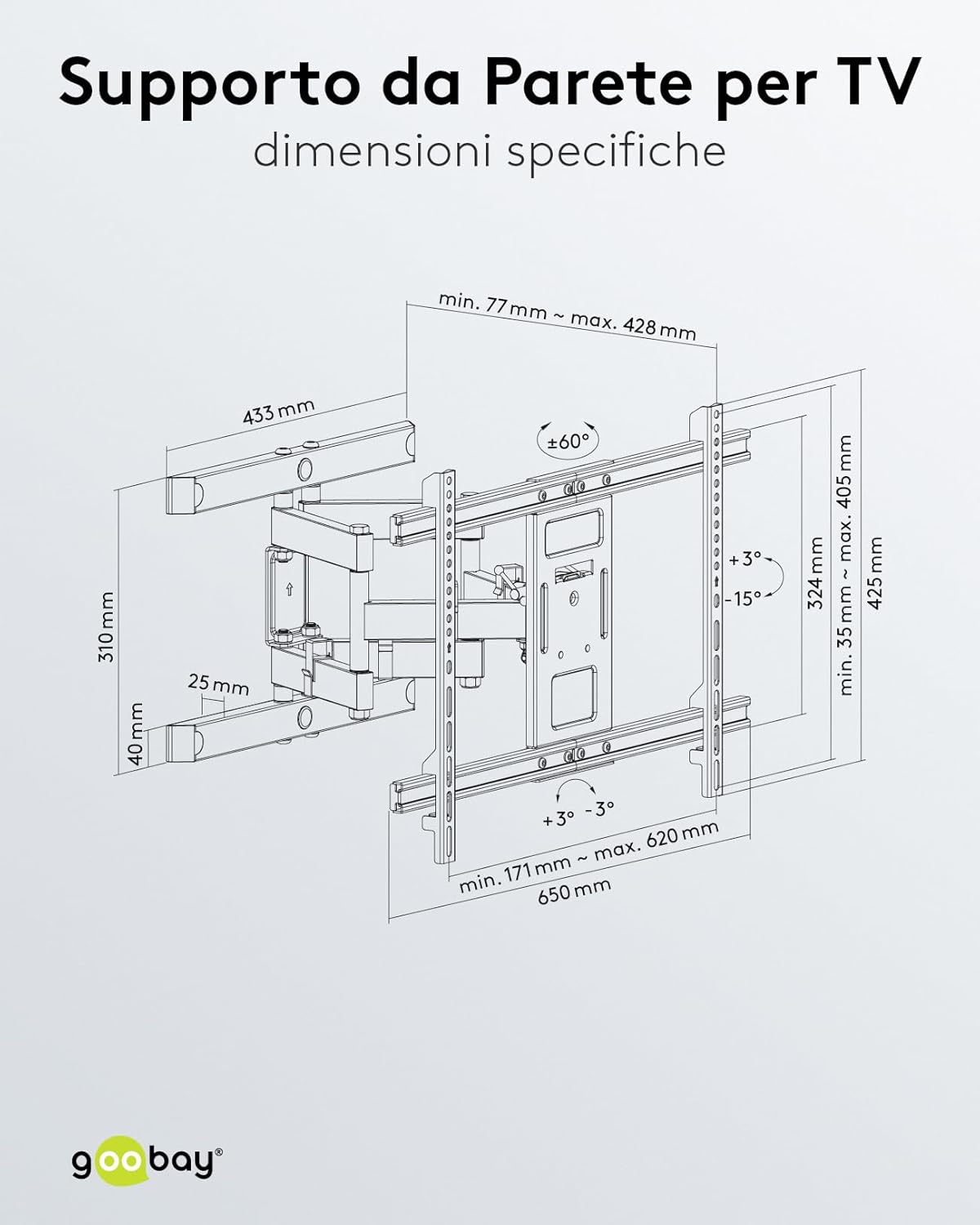 Goobay 49932 - Supporto TV da Parete Pro FULLMOTION (L), Nero - immagine 3