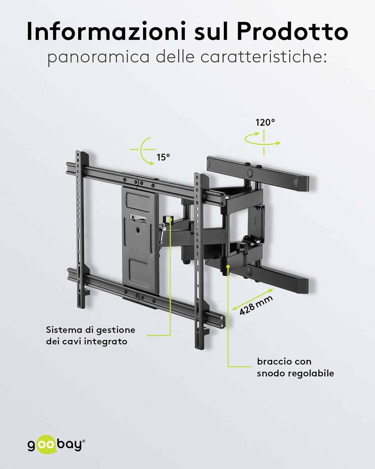 Goobay 49932 - Supporto TV da Parete Pro FULLMOTION (L), Nero - immagine 4