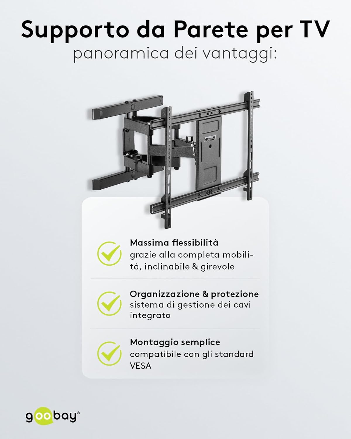Goobay 49932 - Supporto TV da Parete Pro FULLMOTION (L), Nero - immagine 6
