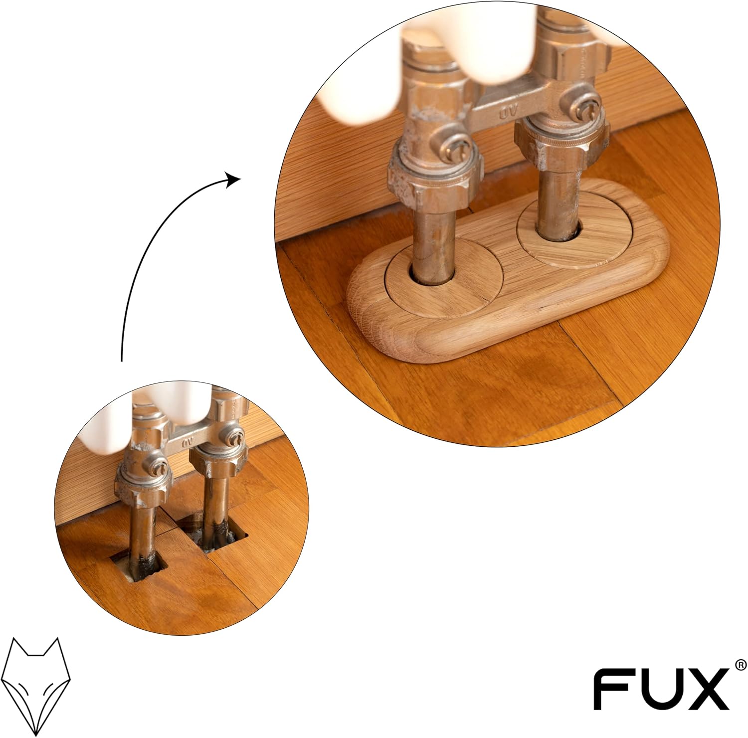 3 Rosette Doppie per Tubi Riscaldamento, Rovere 15mm - immagine 6