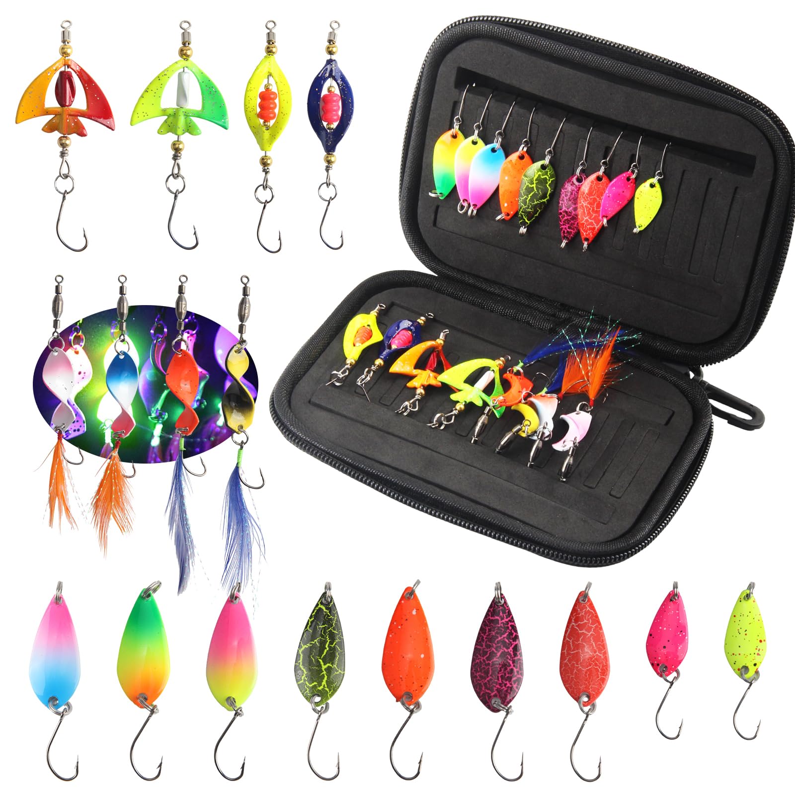 CHENYU 17 Pezzi Spoon Trout Area 1,5g/2,5g/3,5g Cucchiaini Pesca Spinning con Scatola Ondulanti Trota Spinning Multicolore Esche da Pesca Rame Minnow Trota per Persico Luccio Gamberetti Granchi