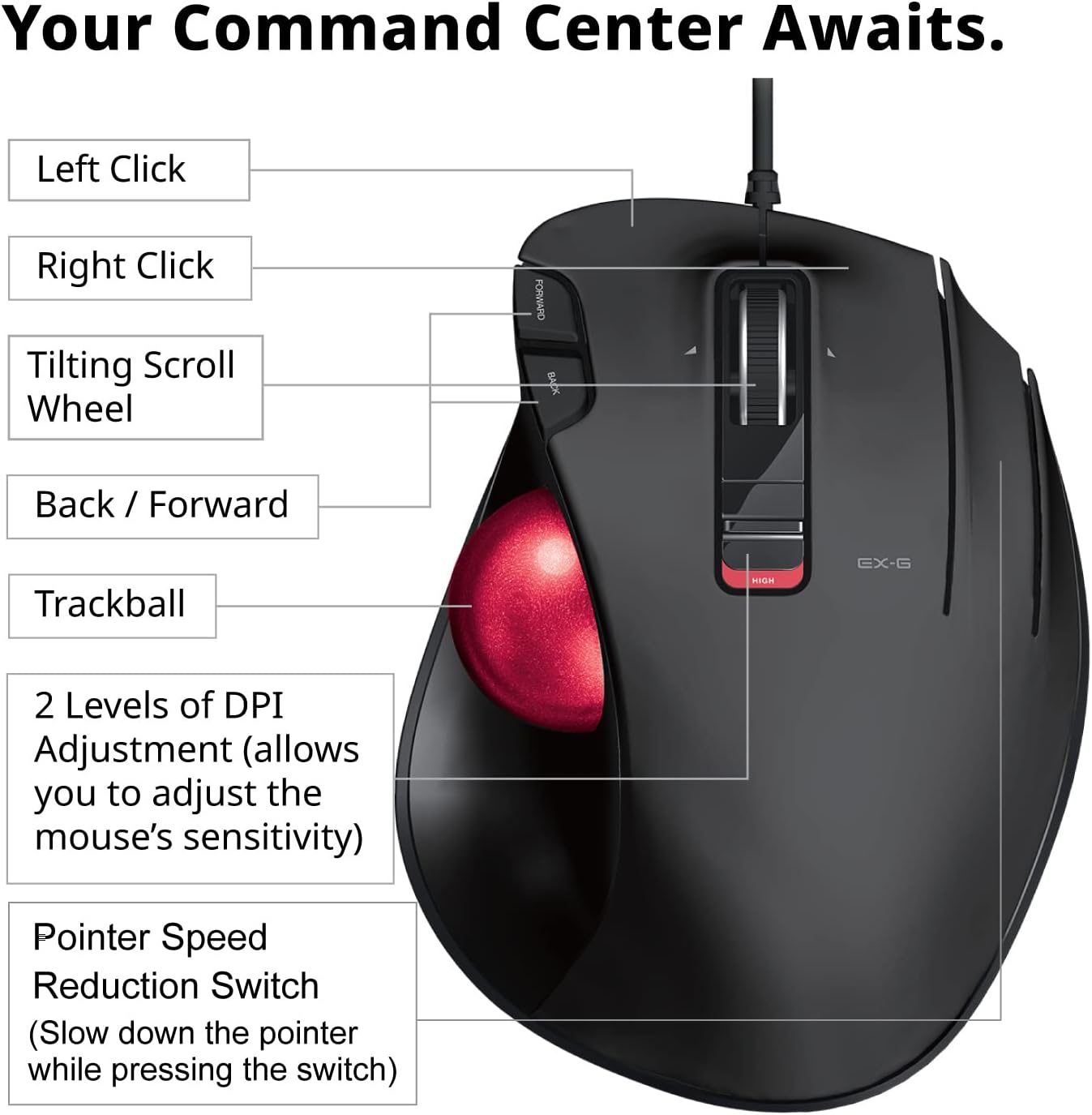 Elecom EX-G - Mouse Trackball Cablato Ergonomico - immagine 5