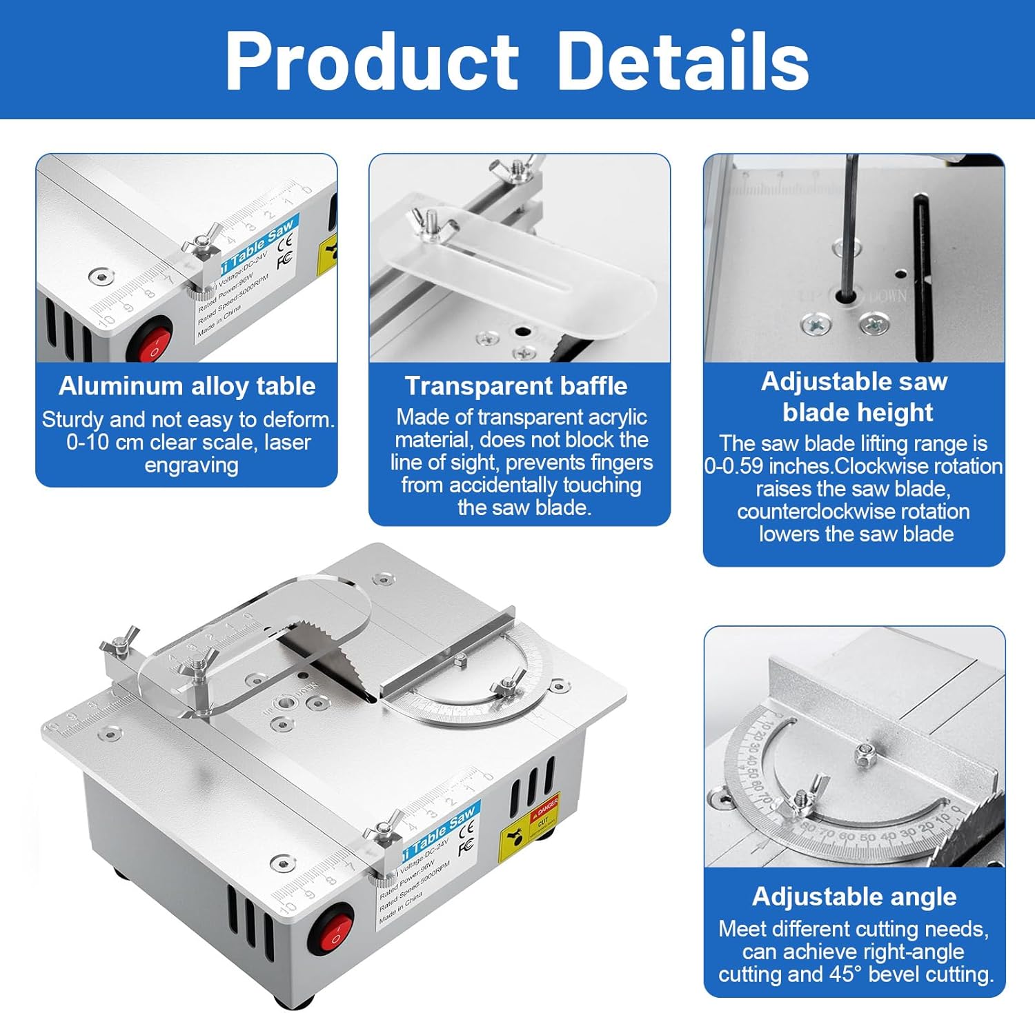 Mini Sega Circolare 96W con 4 Lame e 7 Velocità - immagine 3