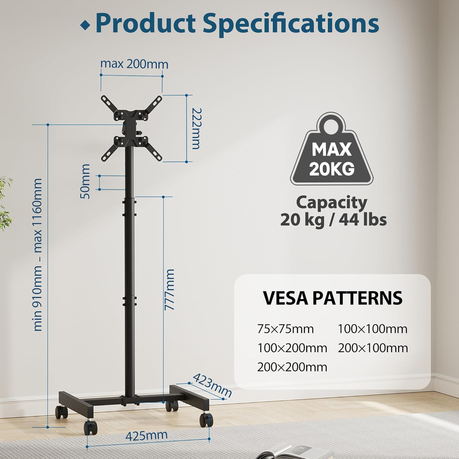 Supporto TV da Pavimento con Ruote 13-42 pollici - immagine 6