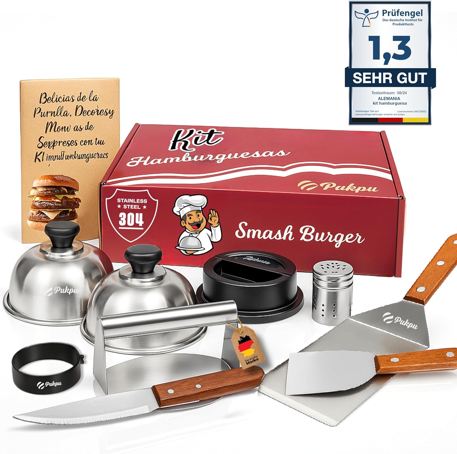 PUKPU Kit Smash Burger 9 Pezzi in Acciaio Inox