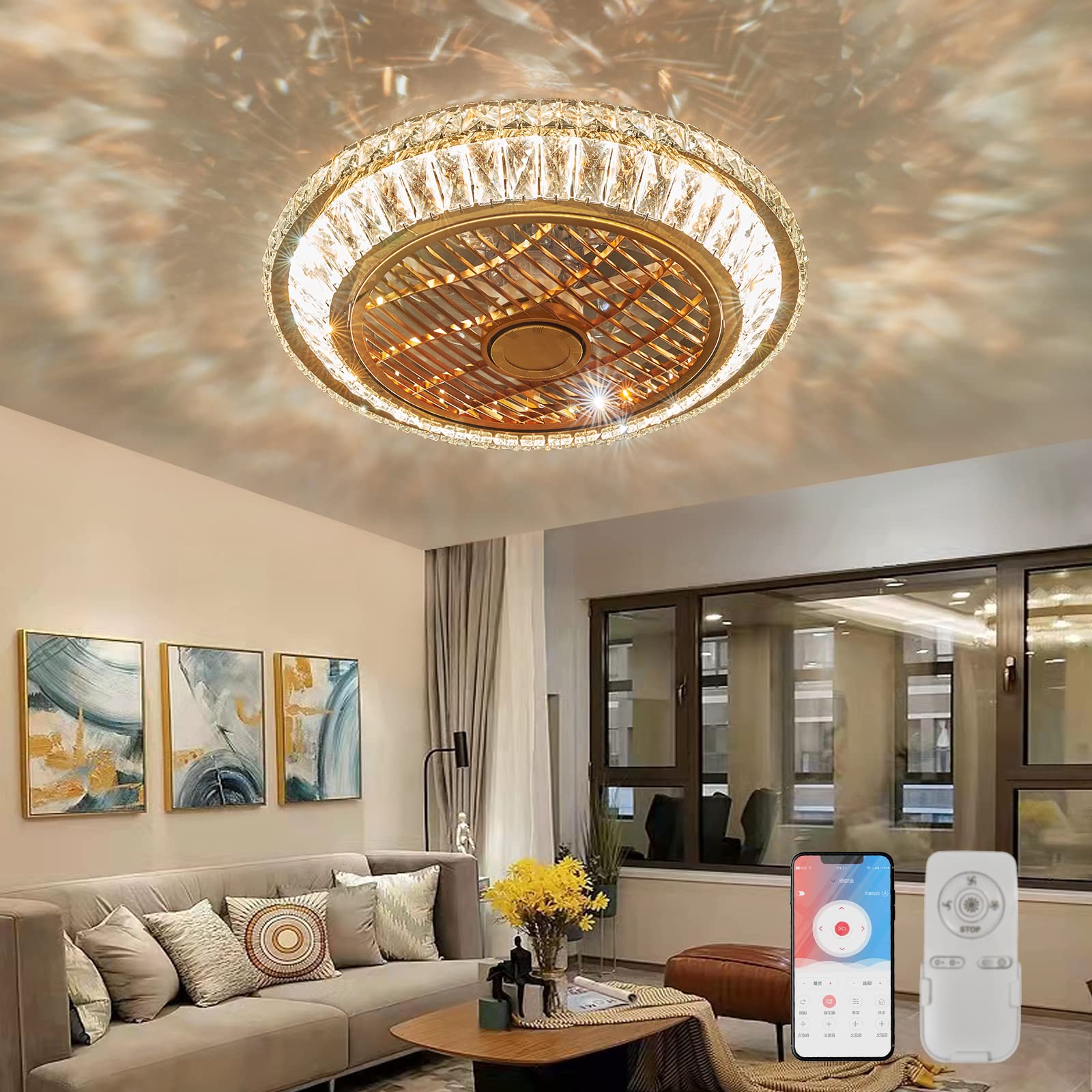 Crystal Ventilatori Da Soffitto con Lampada LED 72W