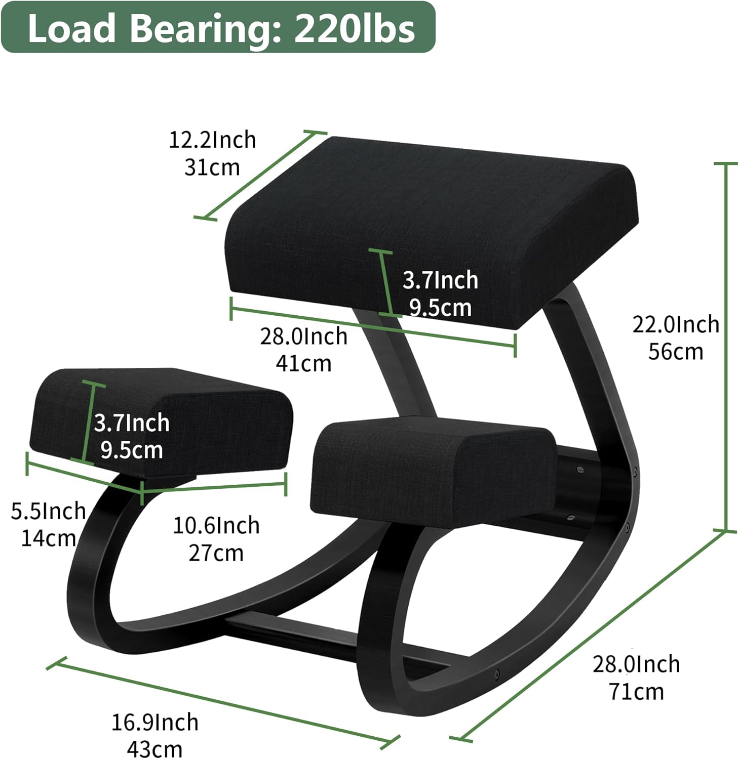 Sedia Ergonomica Inginocchiatoio in Legno a Dondolo - immagine 3