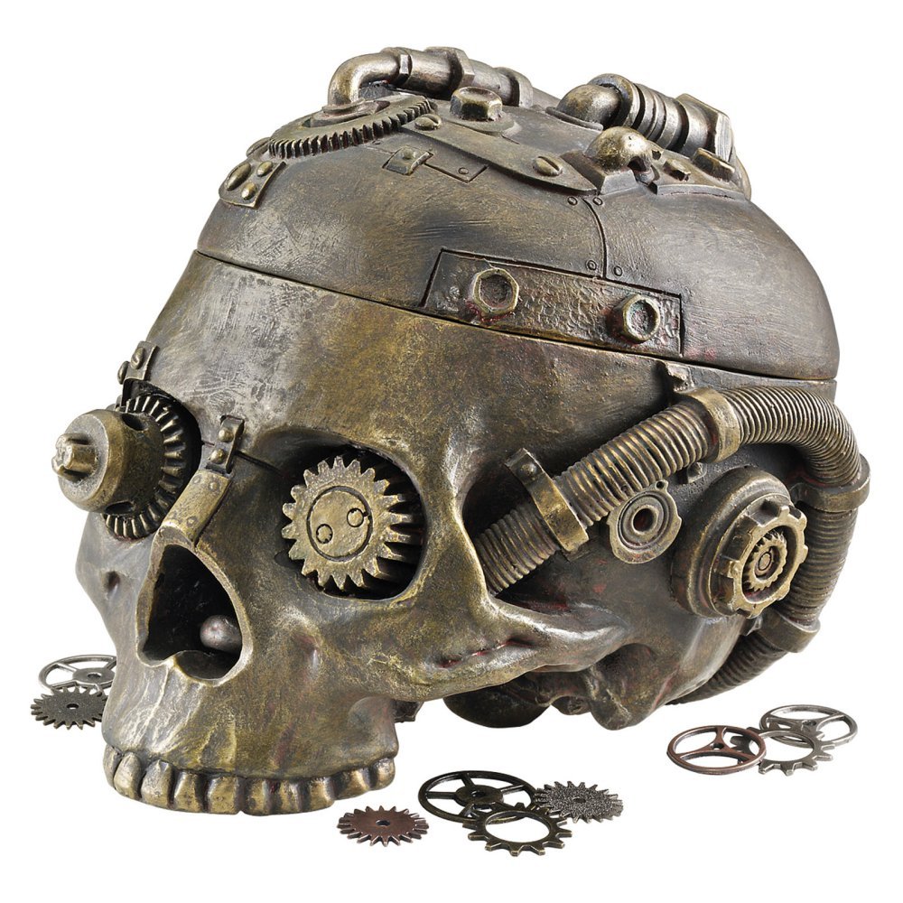 Design Toscano CL6067 Vaso di Contenimento del Cranio di Steampunk, Bronzo