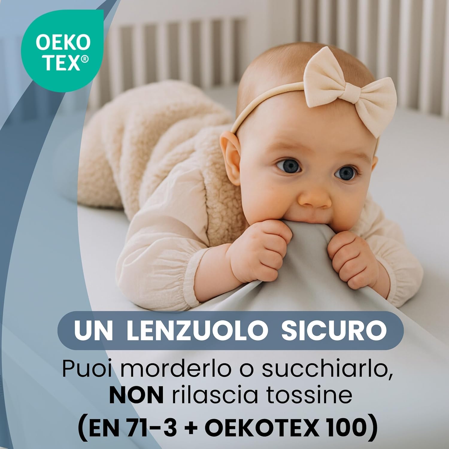 Bisoo Lenzuola Impermeabili 75x100 - Lenzuola per Culla Letino/Parco Giochi per Bambini - Lenzuolo Coprimaterasso Impermeabile Angoli 100% Jersey OEKO-TEX - Set Lenzuolino Bianco e Grigio 100x75 - immagine 5