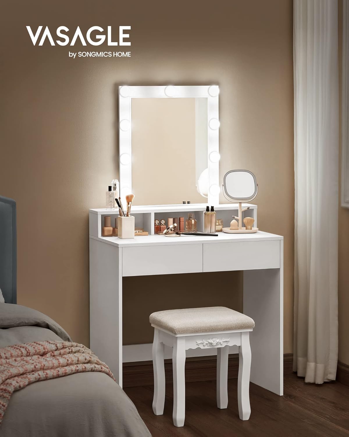 Vasagle Toeletta con Luce LED e Specchio, Bianco - immagine 2