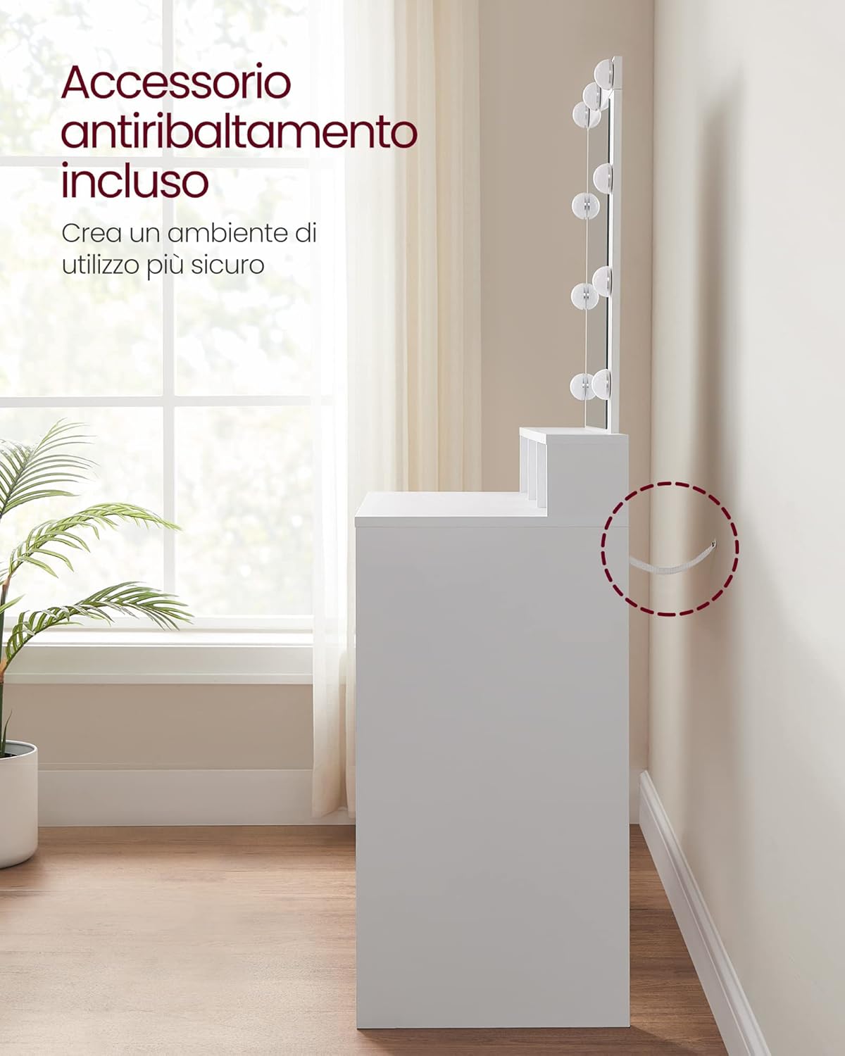 Vasagle Toeletta con Luce LED e Specchio, Bianco - immagine 8