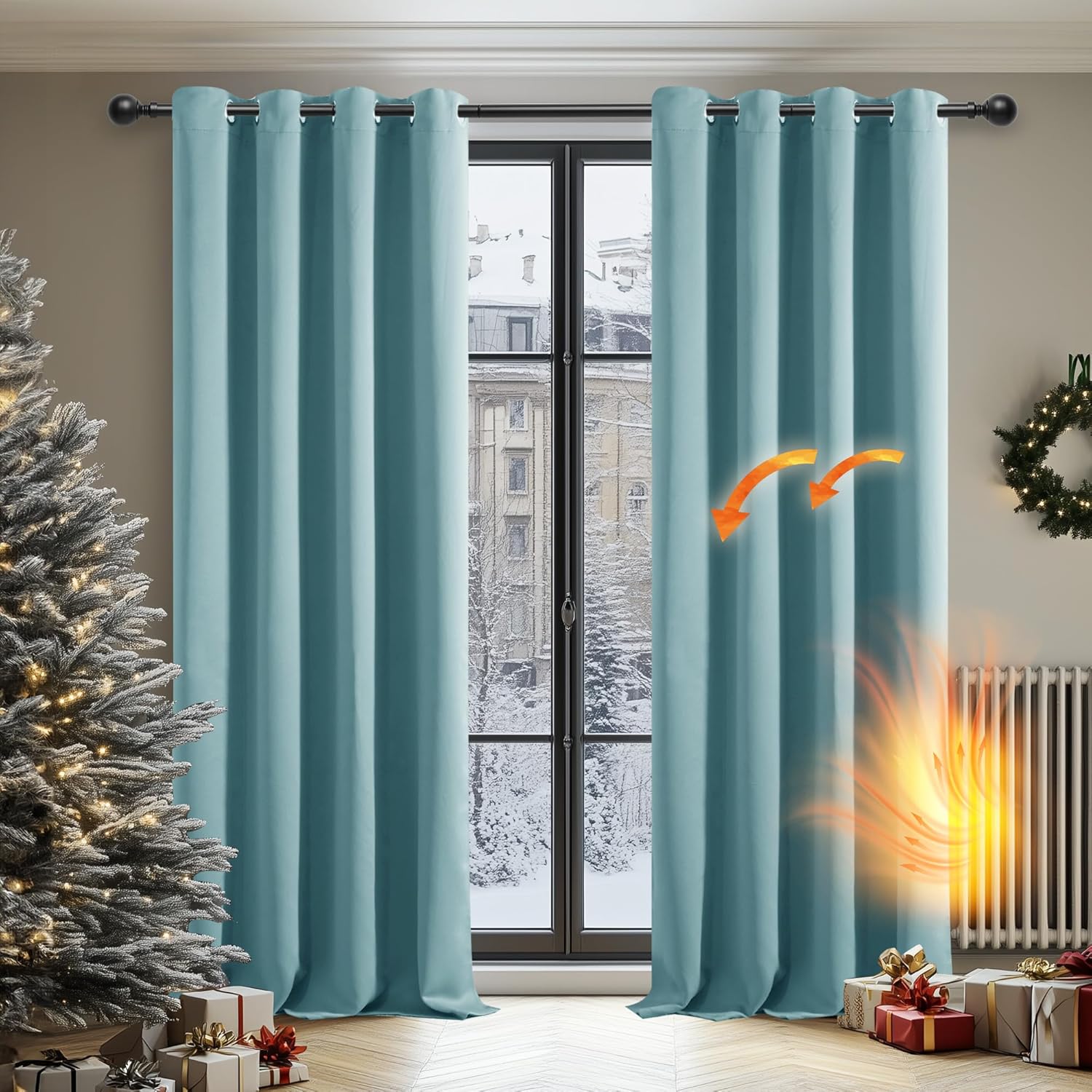 Deconovo Tende Oscuranti 2 Pezzi 140x260 CM, Azzurro - immagine 2