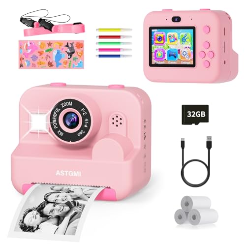 Astgmi Macchina Fotografica Bambini Istantanea 1080P, Rosa - immagine 1