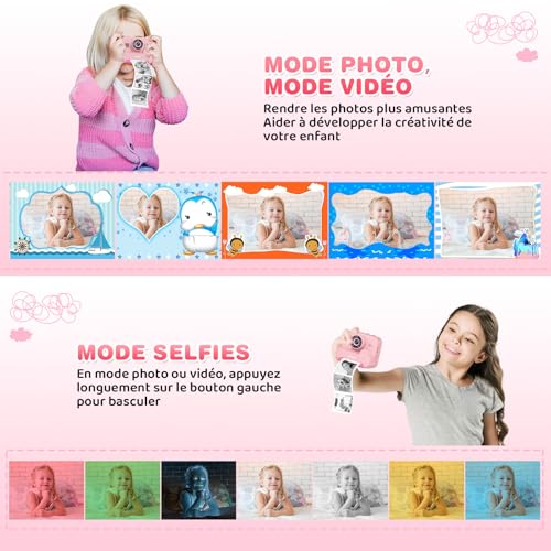 Astgmi Macchina Fotografica Bambini Istantanea 1080P, Rosa - immagine 3