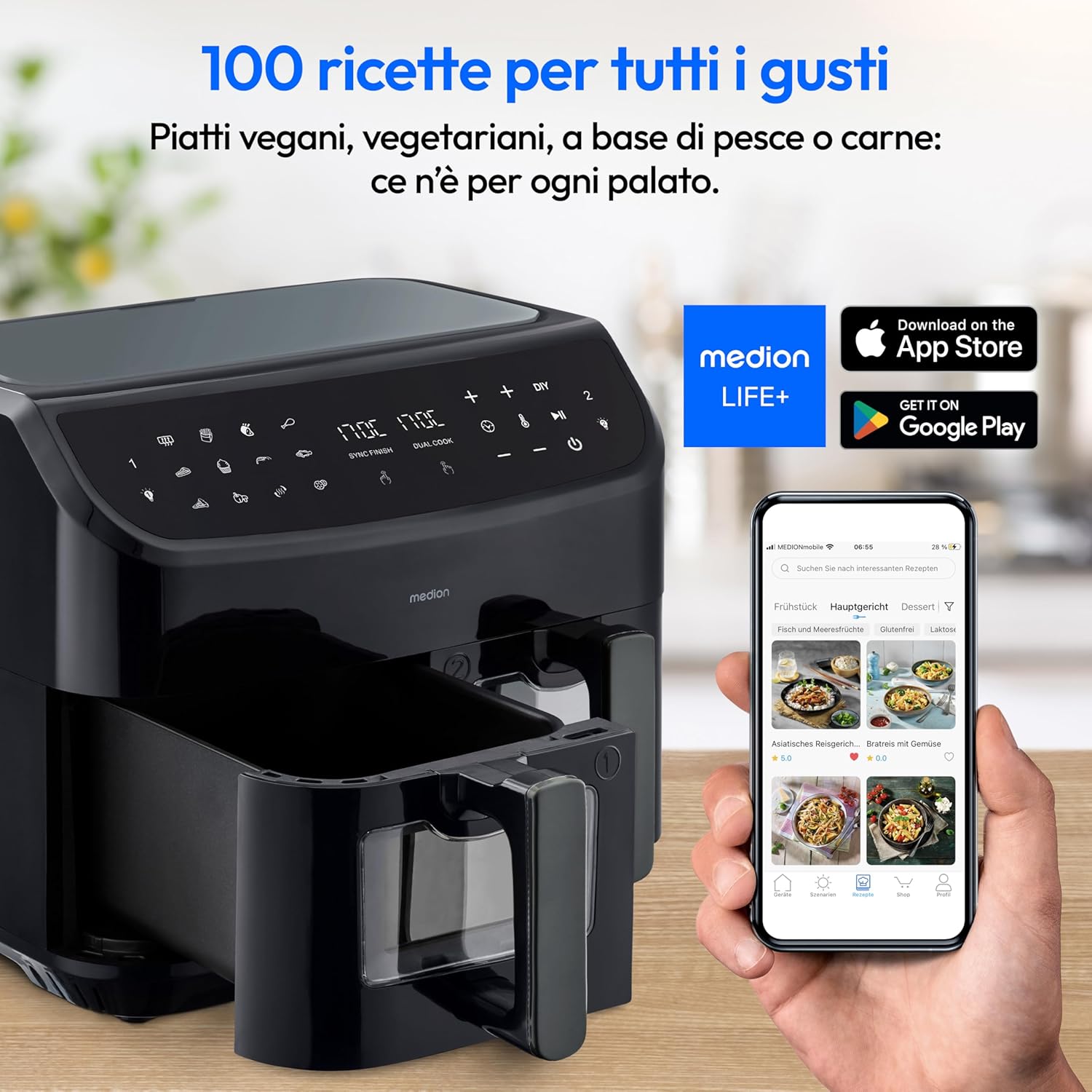 MEDION Friggitrice ad Aria Doppio Cestello P20 XXL 8,7L, Nera - immagine 10