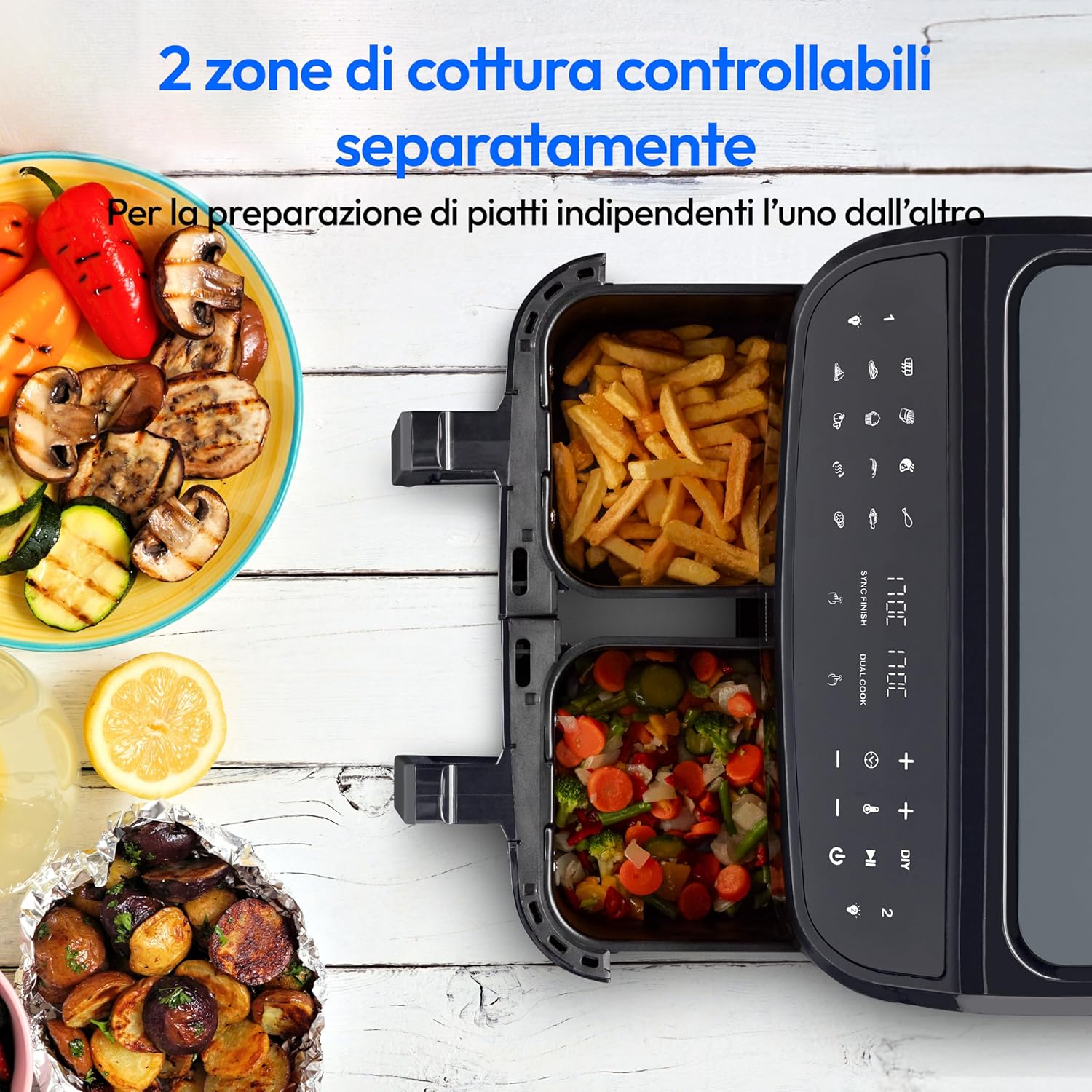 MEDION Friggitrice ad Aria Doppio Cestello P20 XXL 8,7L, Nera - immagine 2