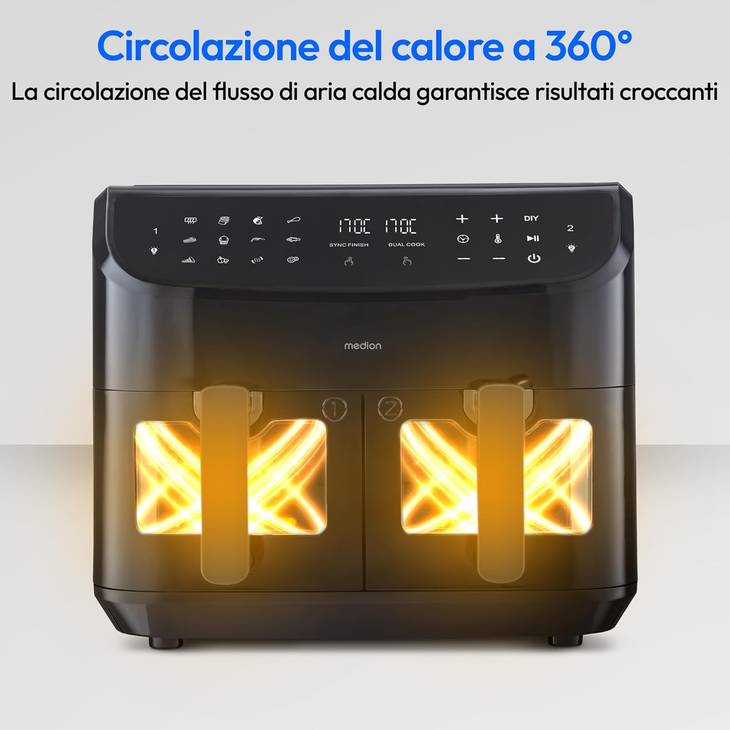 MEDION Friggitrice ad Aria Doppio Cestello P20 XXL 8,7L, Nera - immagine 3