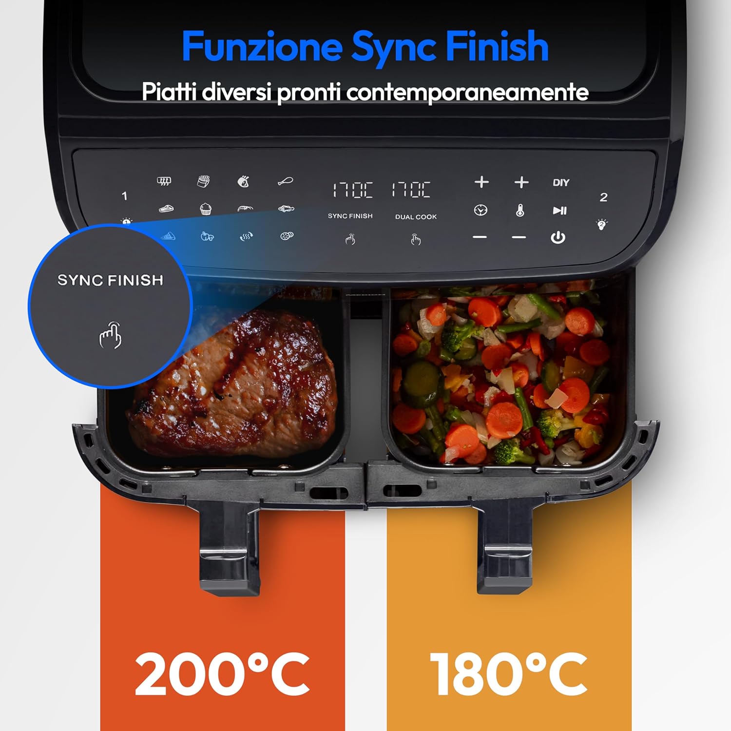 MEDION Friggitrice ad Aria Doppio Cestello P20 XXL 8,7L, Nera - immagine 4