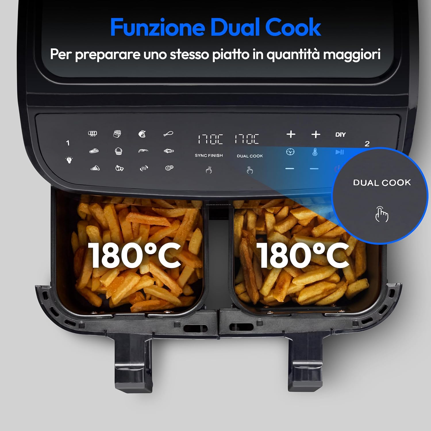 MEDION Friggitrice ad Aria Doppio Cestello P20 XXL 8,7L, Nera - immagine 5