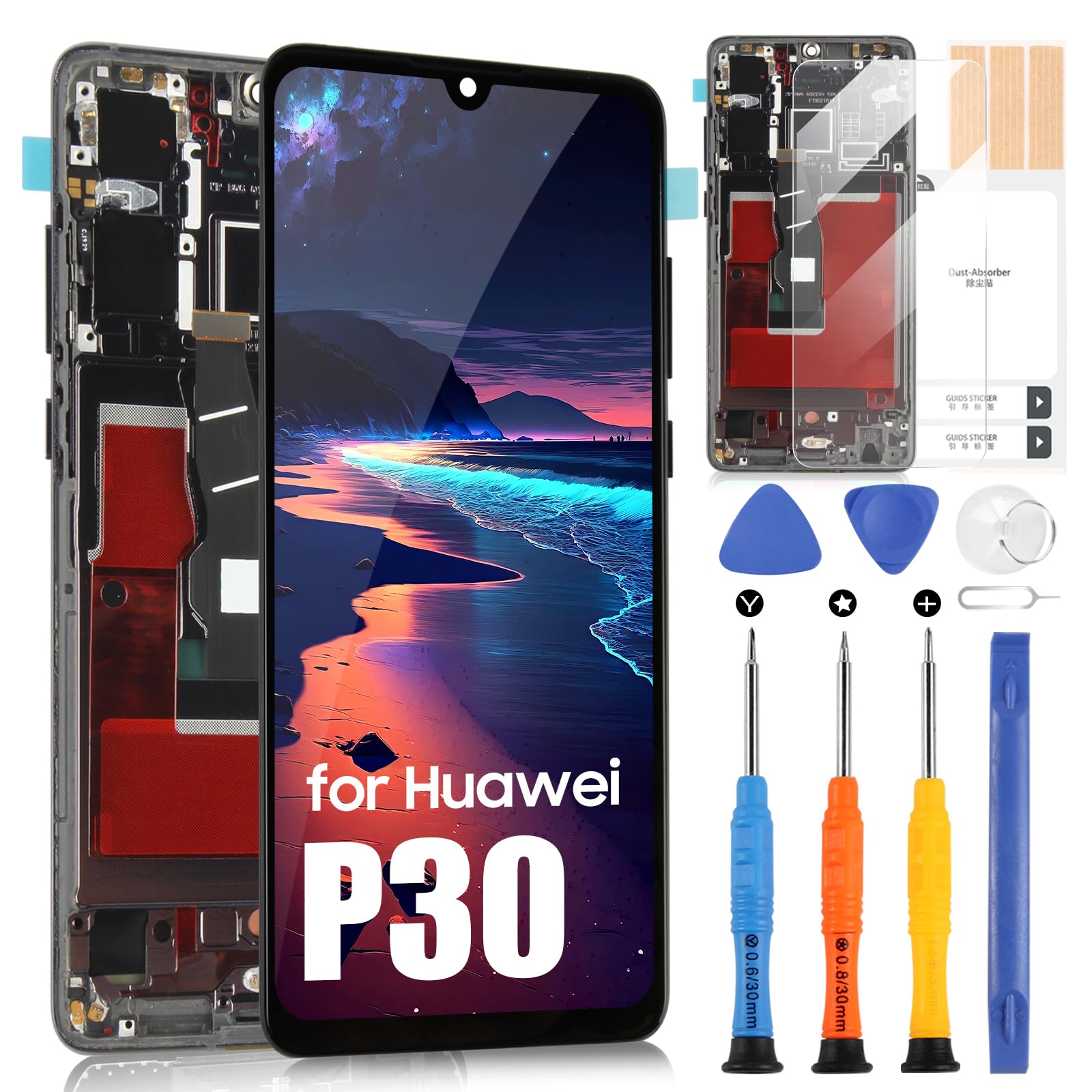 Schermo LCD per Huawei P30 ELE-L29 con Cornice, Nero
