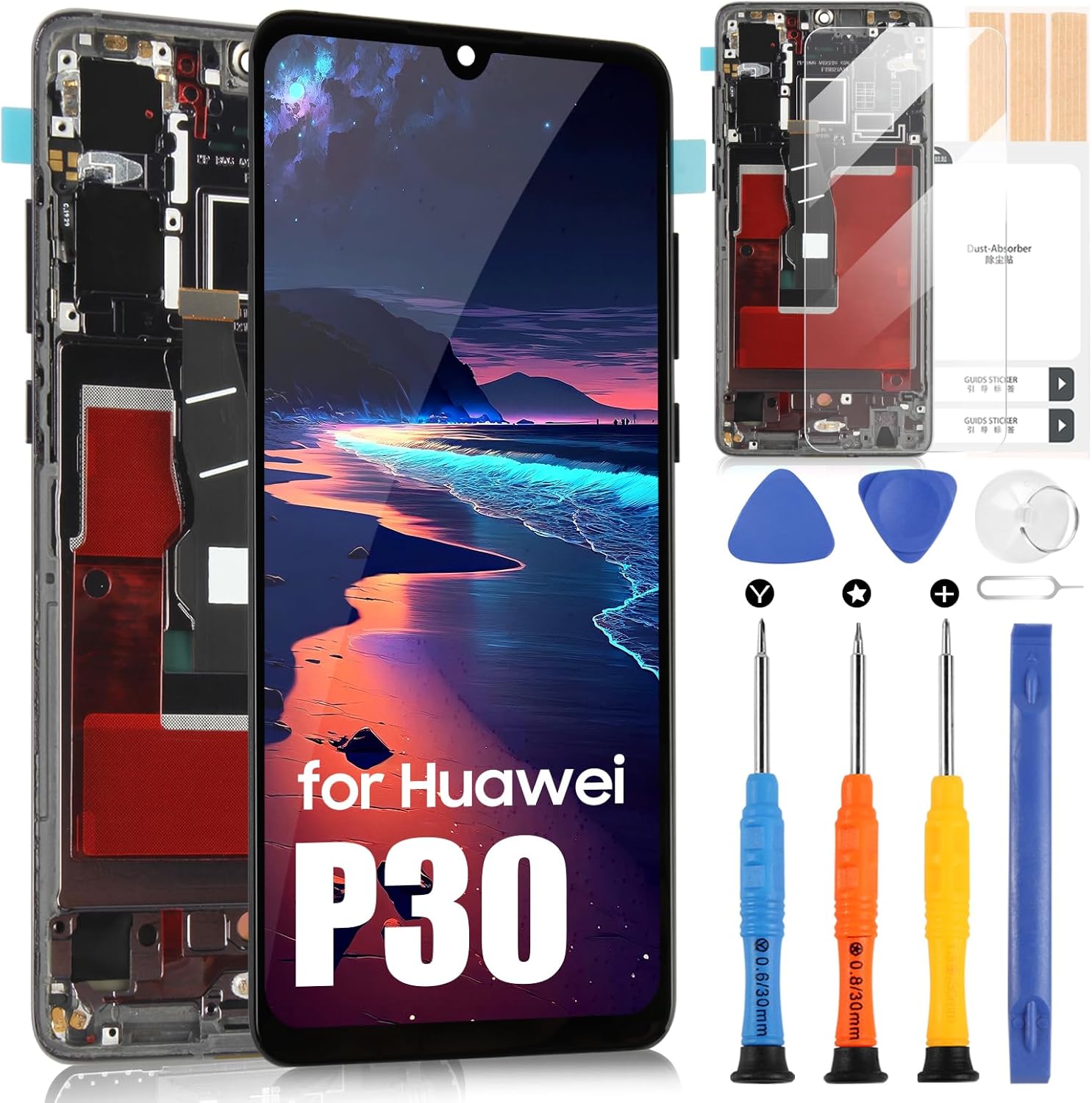 Schermo LCD per Huawei P30 ELE-L29 con Cornice, Nero - immagine 1