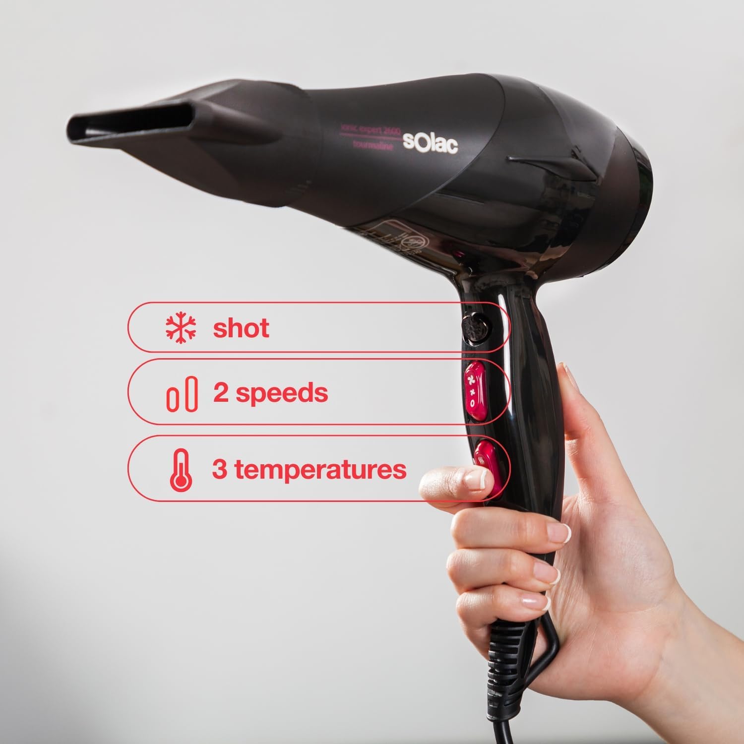 Solac SP7170 Expert 2600 Tourmaline - Asciugacapelli Professionale, Nero - immagine 3