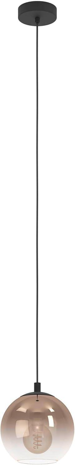 EGLO Lampada a sospensione Ariscani 1, lampada a sospensione a 1 luce, tavolo da pranzo, lampada a sospensione in metallo nero e vetro in rame, attacco E27, Ø 42,5 cm