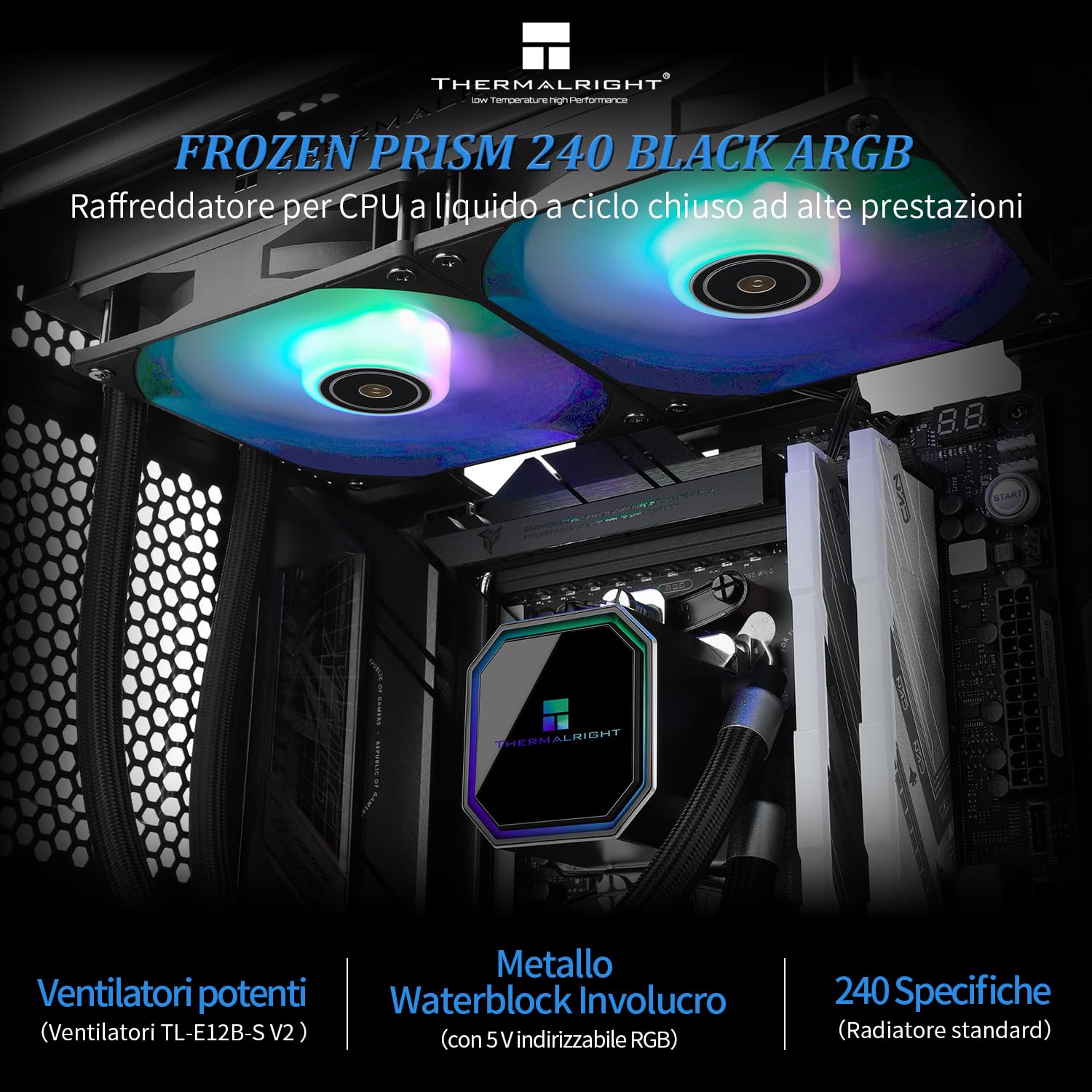 Tr Frozen Prism 240 BLACK ARGB Raffreddatore Liquido CPU - immagine 2