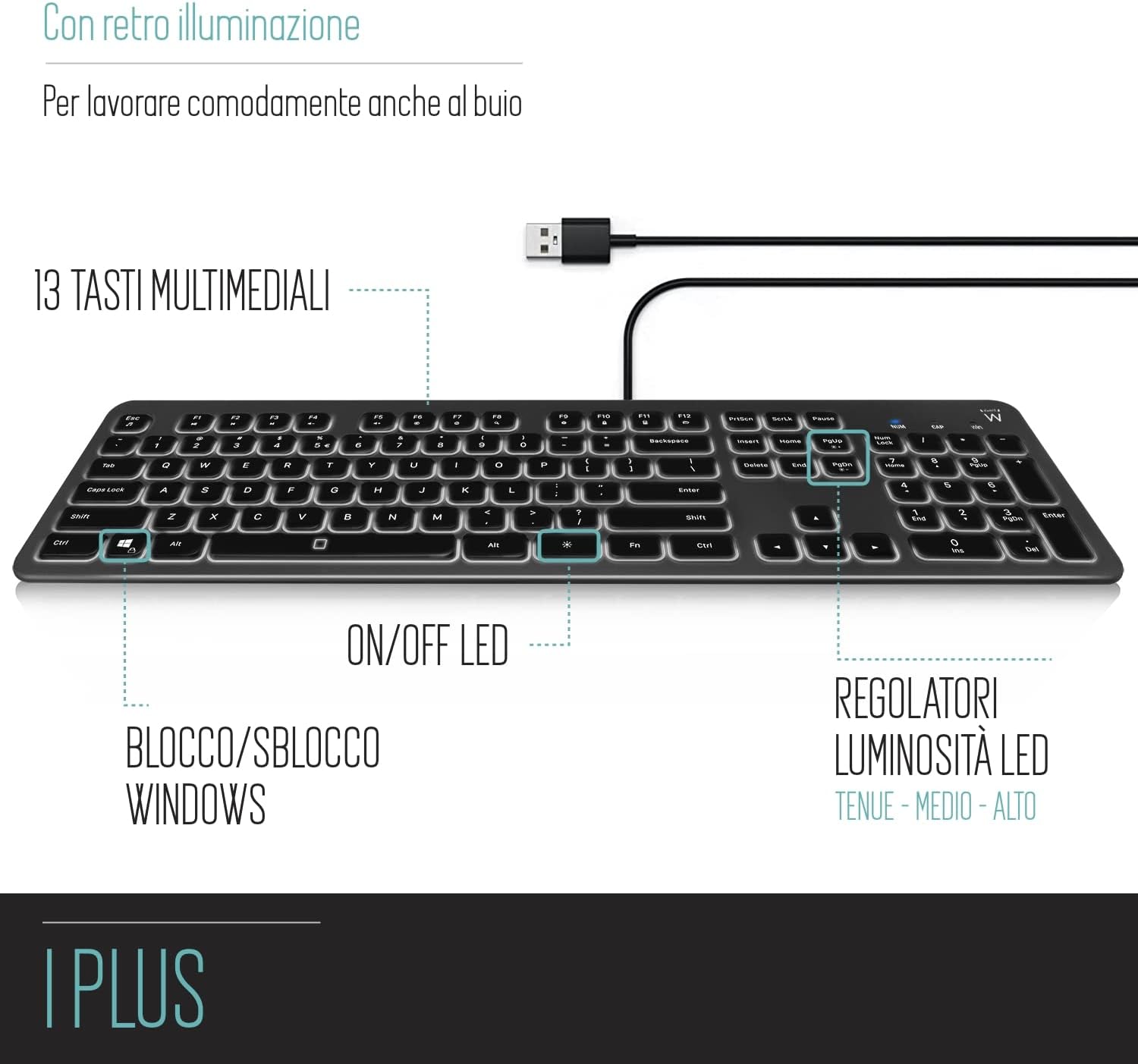 Ewent Tastiera Retroilluminata a LED USB, Nera - immagine 4