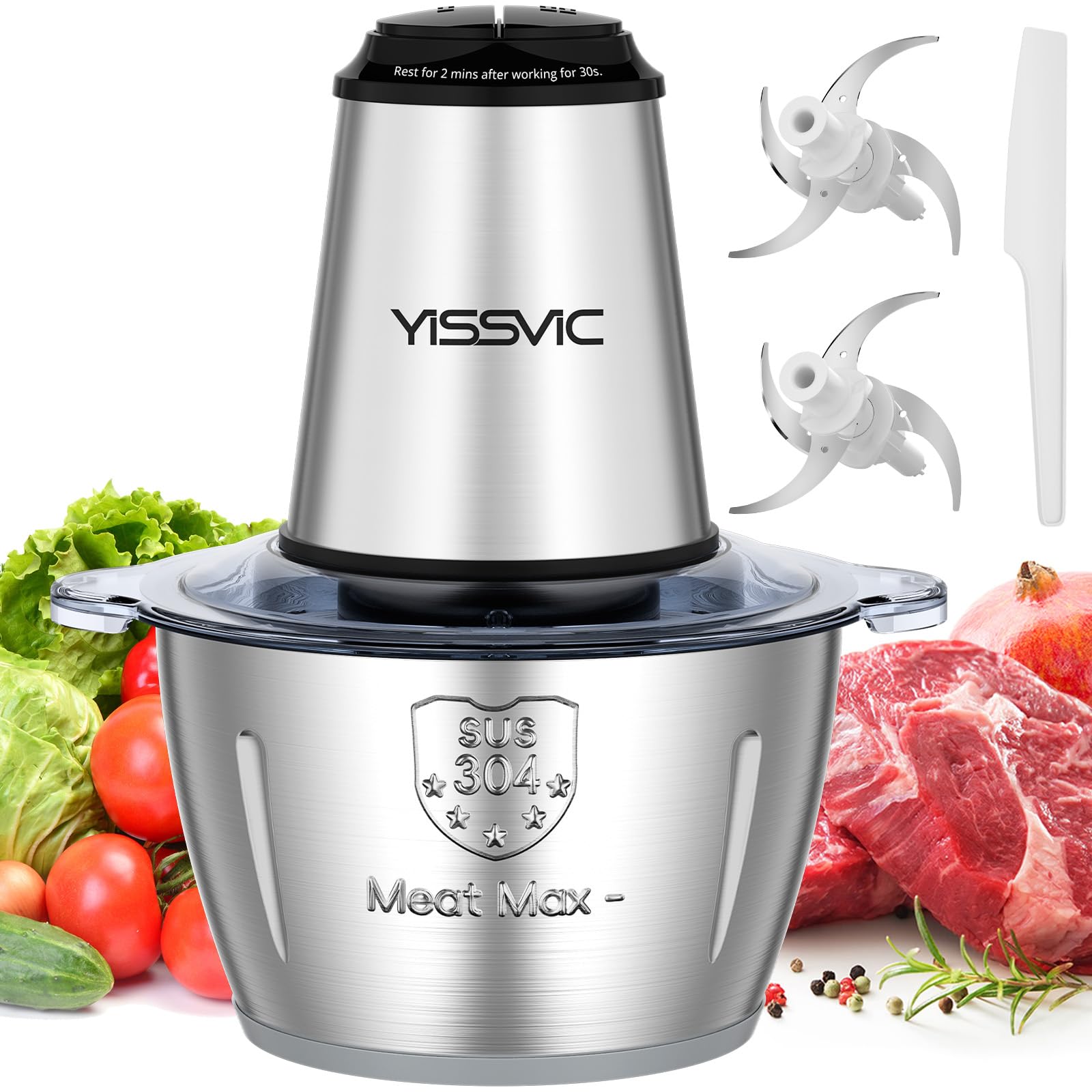 Yissvic Tritatutto Elettrico 2L 500W, Acciaio Inox