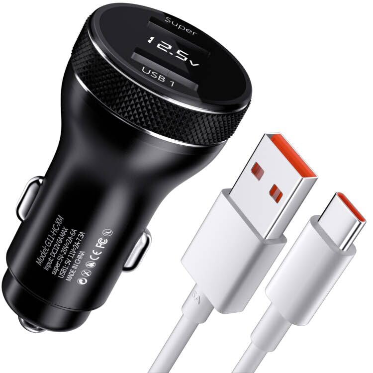 67W Caricabatterie Auto USB con Cavo USB C 1M per Turbo-Charge Caricatore Auto Rapido Charge per Xiaomi 15T 14T Pad 7 6 5 13T 15 13 12S Ultra,per Redmi Note 15 14 13 12 11S Pro,per POCO X7 M7 X6 M6 F5