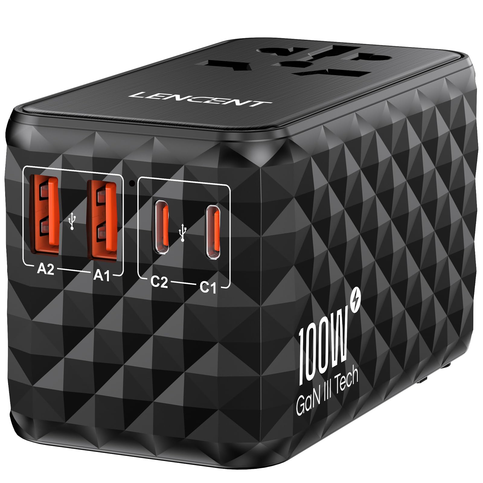 Lencent Adattatore Universale da Viaggio 100W, Nero