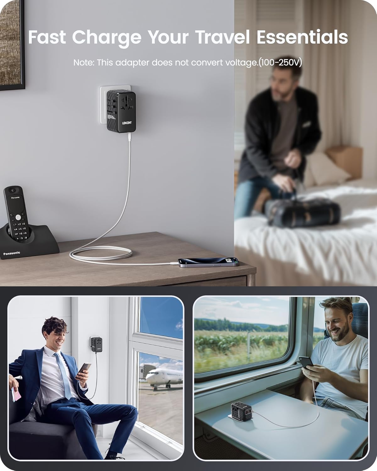 Lencent Adattatore Universale da Viaggio 100W, Nero - immagine 6