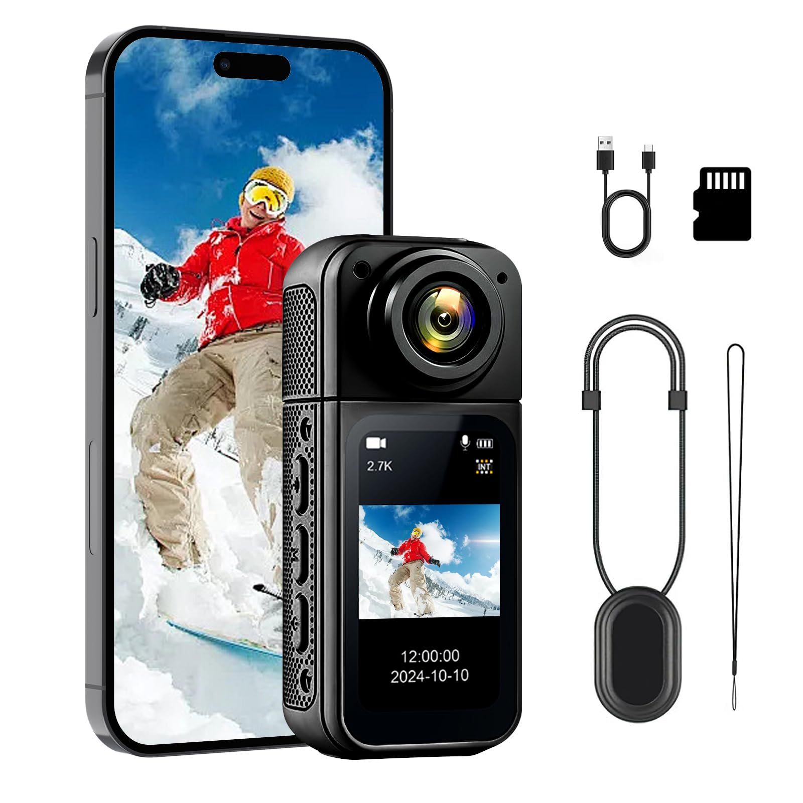 Action Cam 64 GB 180° girevole 2,7 K HD