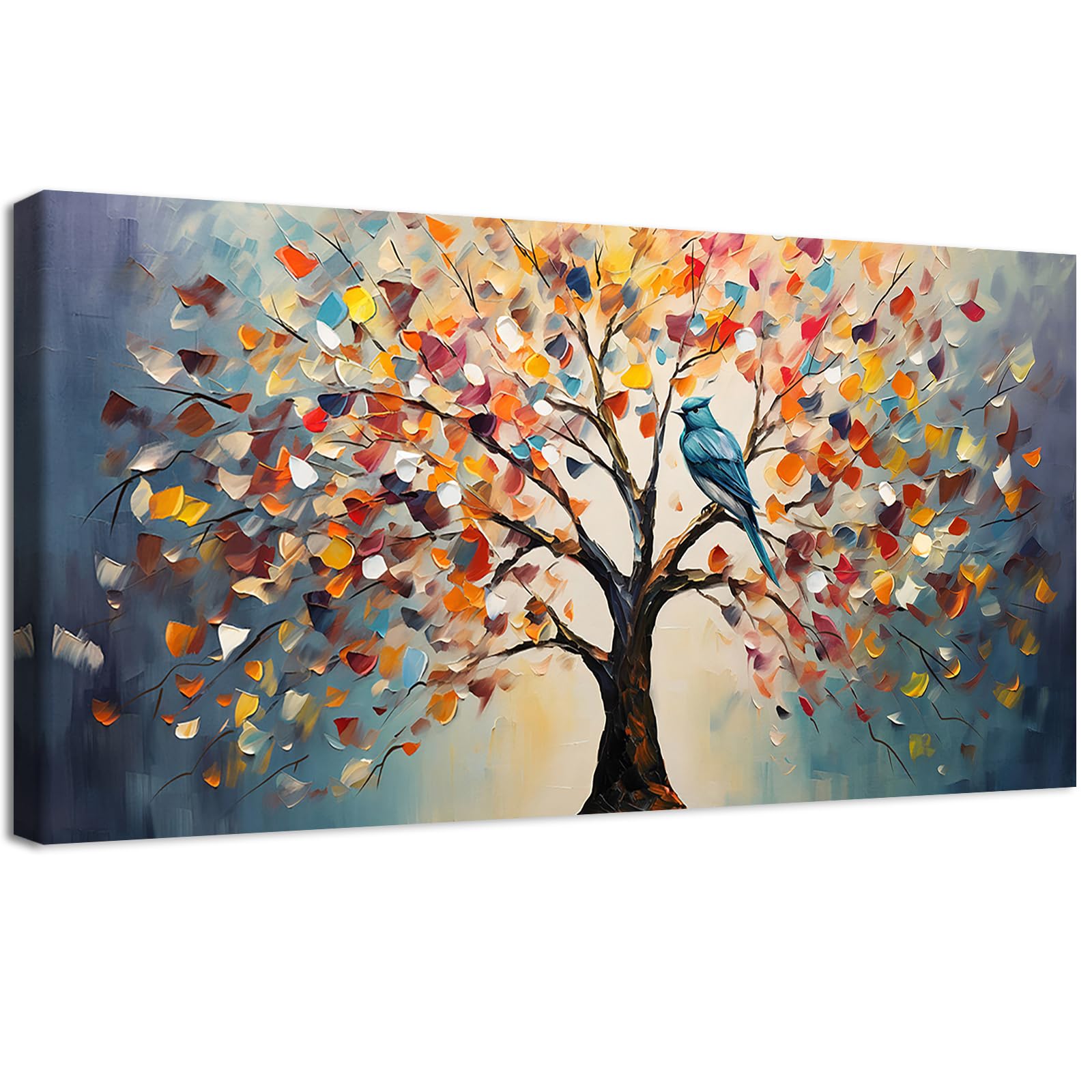 Stampa su Tela con Cornice 50x100cm - Albero con Fiori Colorati