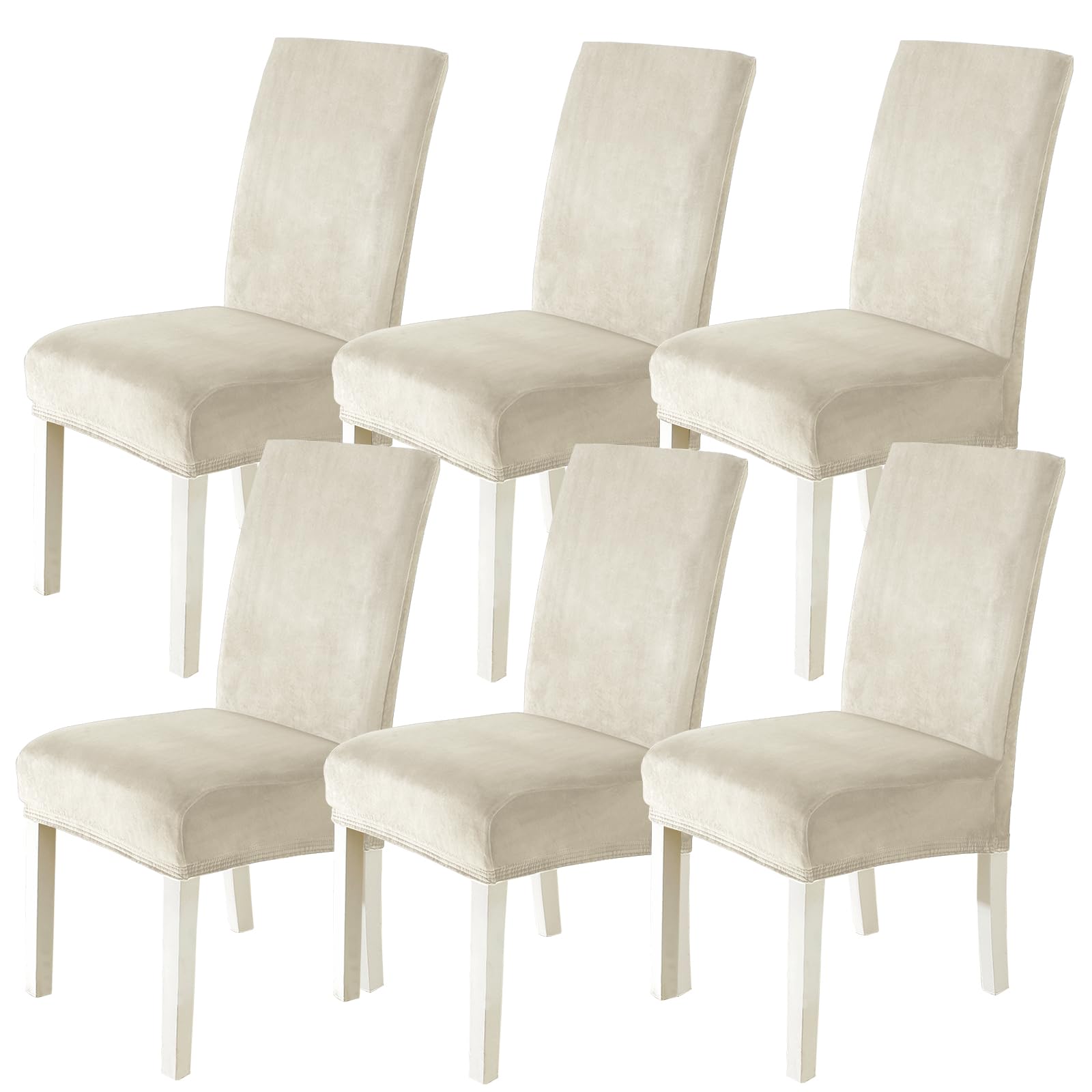 Velluto Coprisedie con Schienale 6 Pezzi, Beige