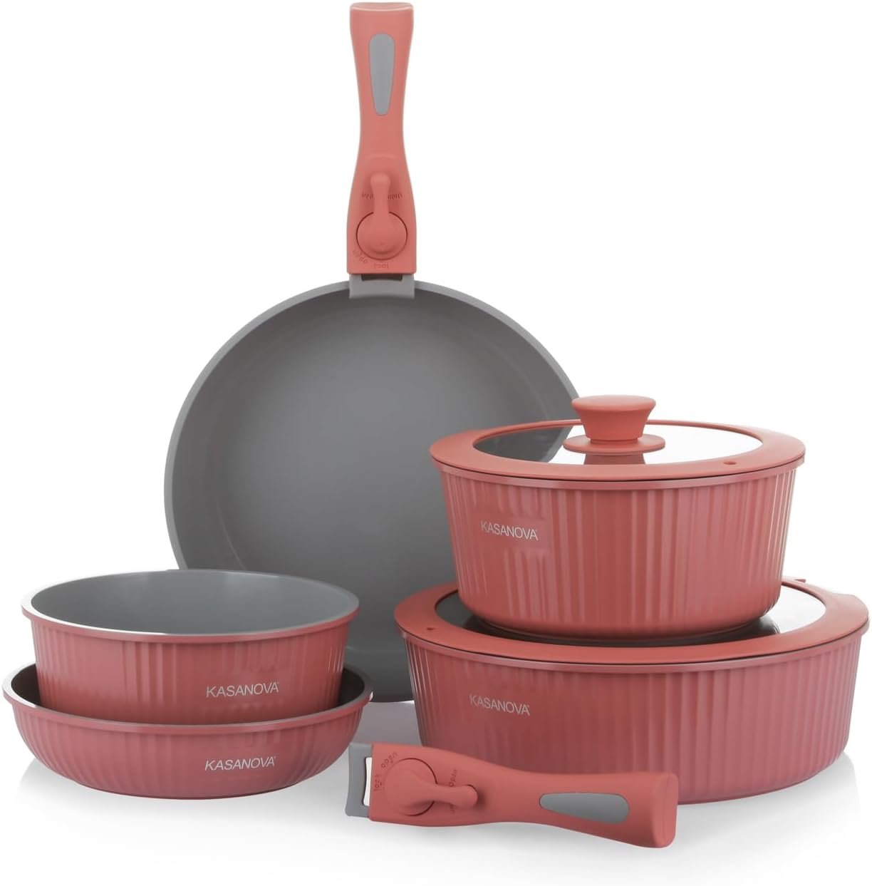 Kasanova Batteria Pentole 9 Pezzi Eaziclip, Rosa