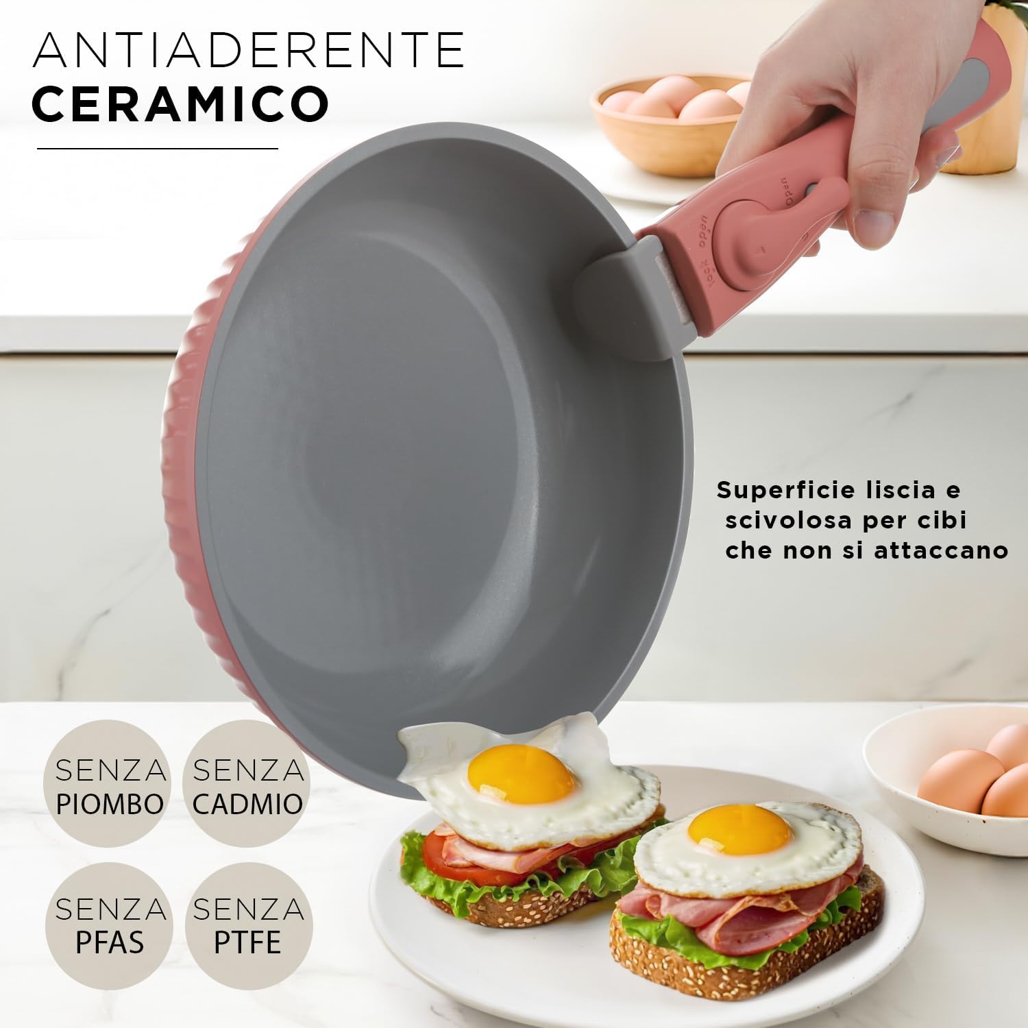 Kasanova Batteria Pentole 9 Pezzi Eaziclip, Rosa - immagine 3