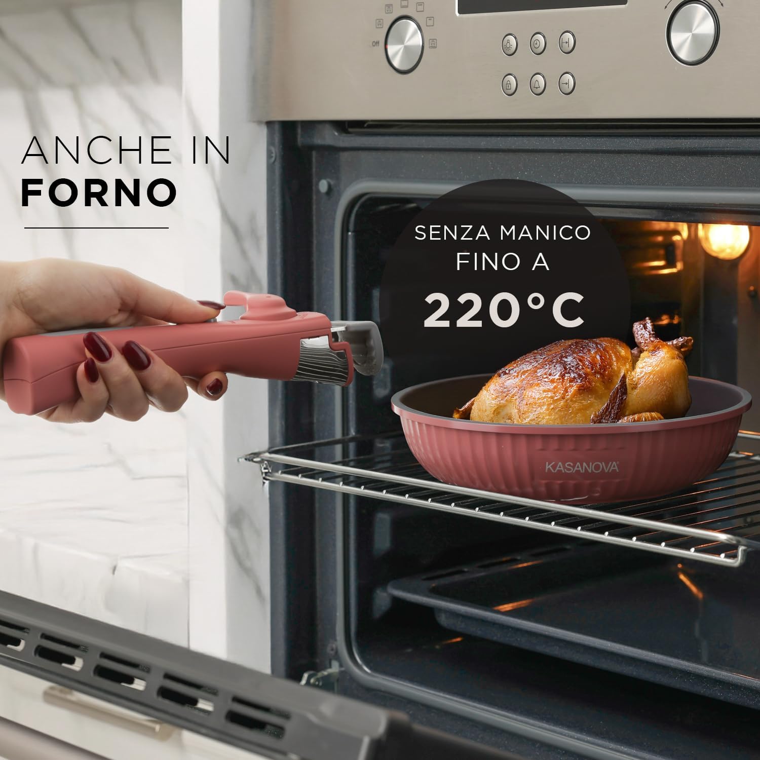 Kasanova Batteria Pentole 9 Pezzi Eaziclip, Rosa - immagine 4