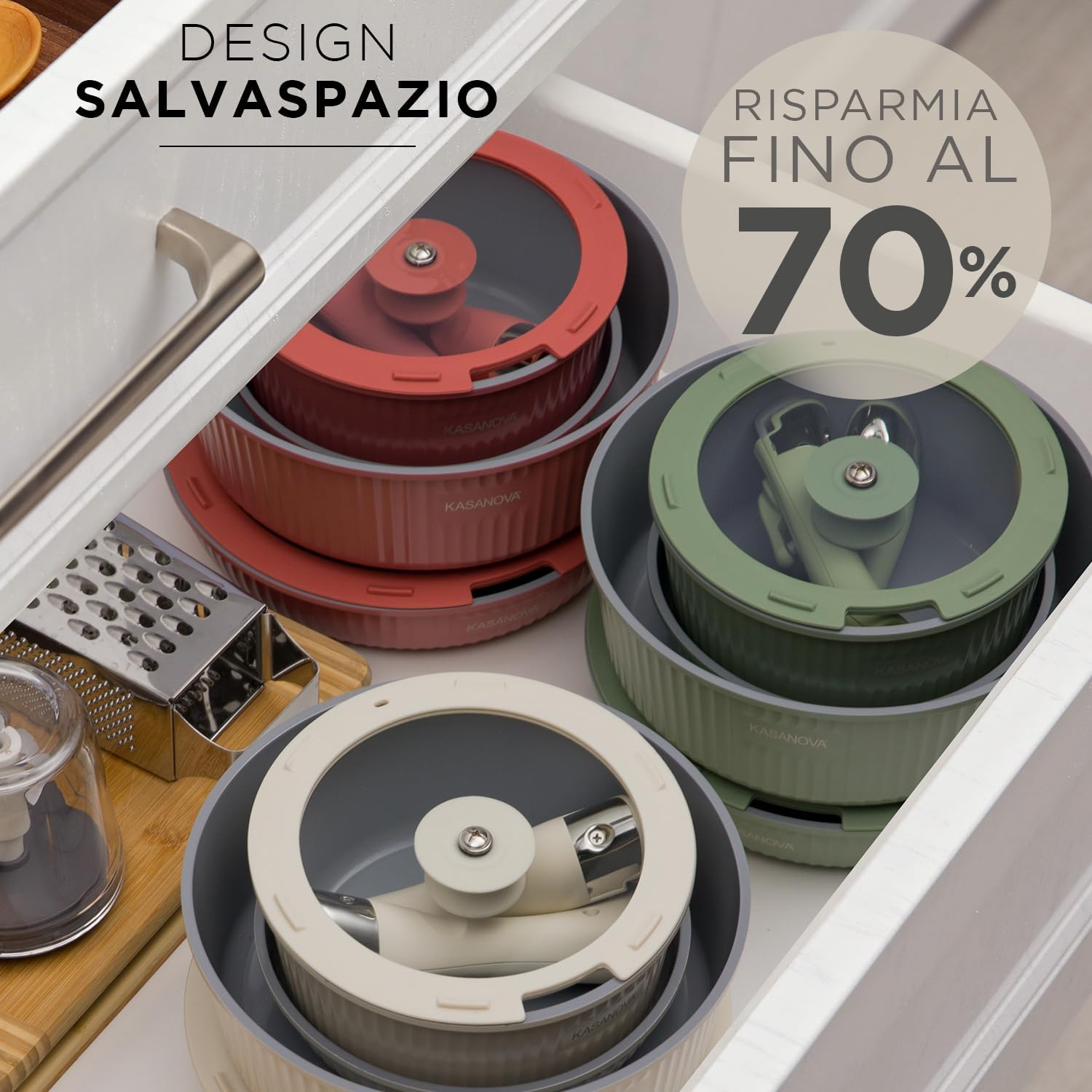 Kasanova Batteria Pentole 9 Pezzi Eaziclip, Rosa - immagine 5