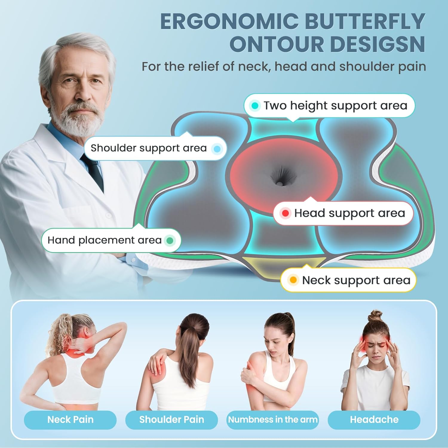 A-pce Cuscino Memory Foam Cervicale Ergonomico, Grigio - immagine 2