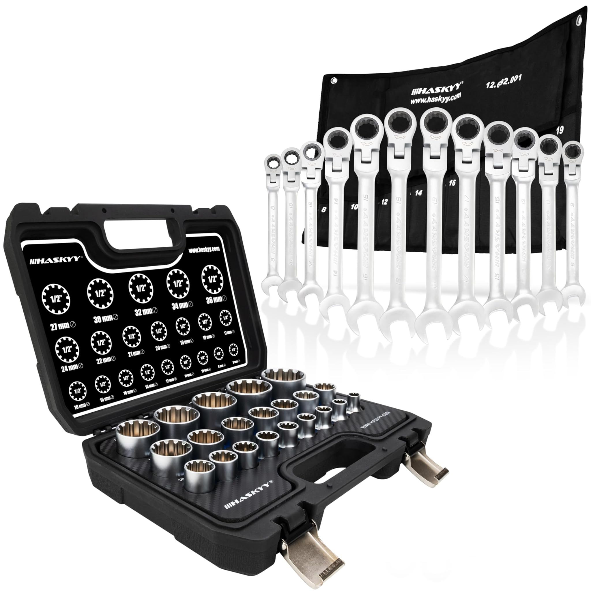 Haskyy Set Chiavi a Bussola XZN 1/2" e Cricchetto 33 pezzi