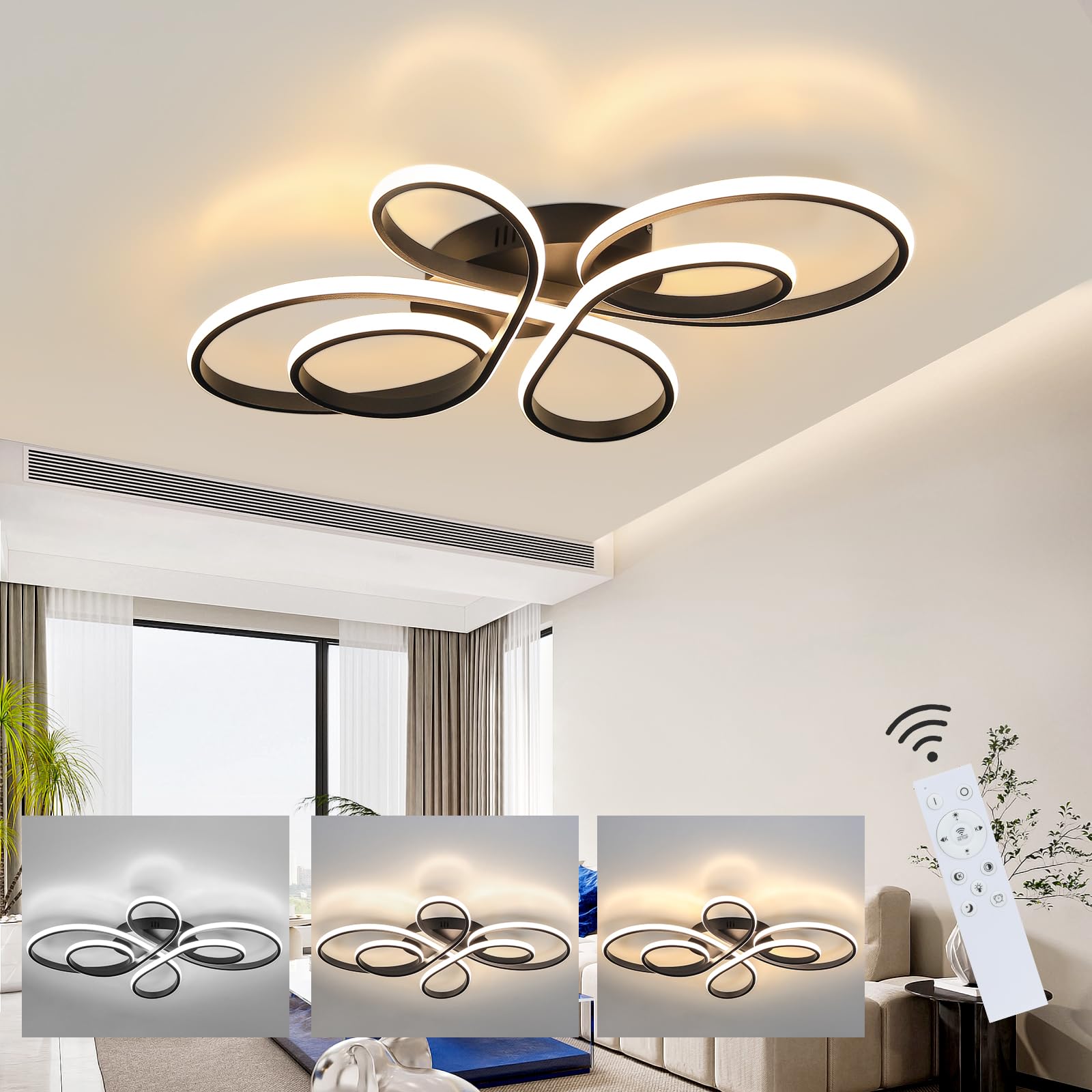 Zmh Lampada da soffitto LED Dimmerabile 80cm 78W, Nero