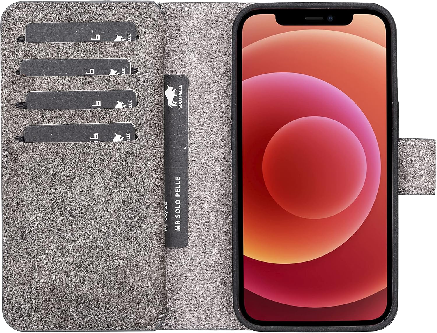 Solo Pelle Custodia iPhone 13 Pro 6.1" Harvard Double, Grigio - immagine 5