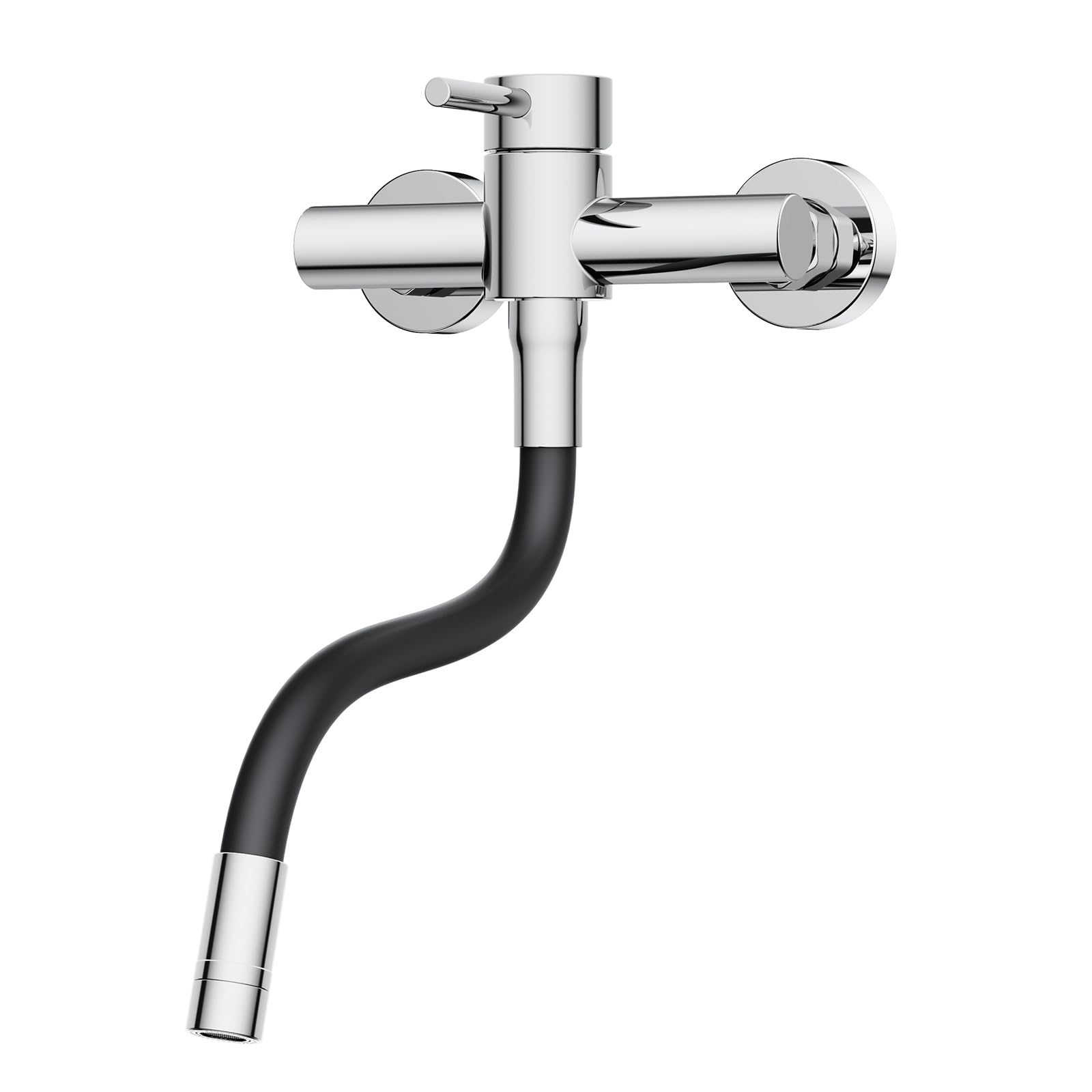 HURRAN Rubinetto Cucina a Muro, Rubinetto Lavello Cucina Girevole a 360° con Tubo Flessibile in Silicone, Miscelatore Monocomando in Acciaio Inox，Cromo