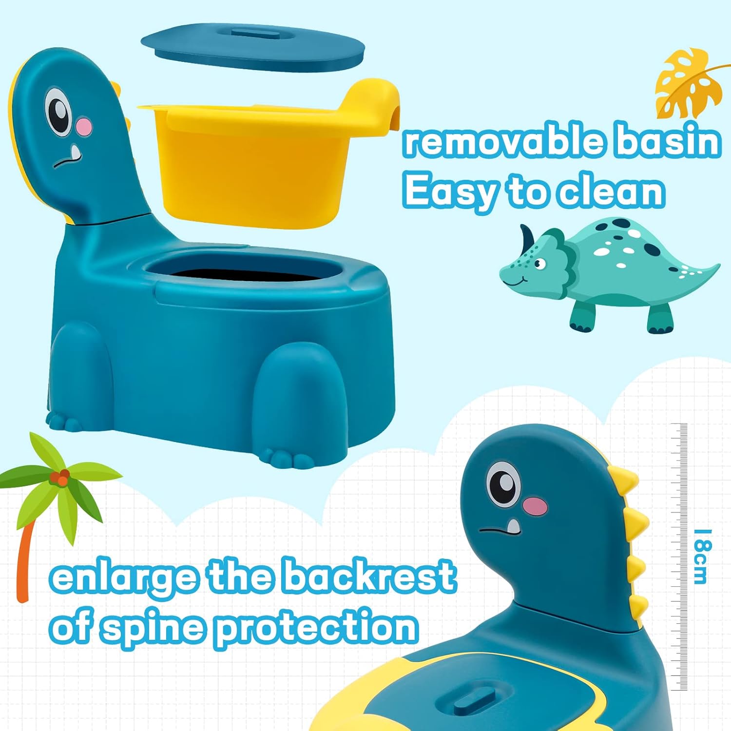 Vasino Per Bambini Portatile a Dinosauri, Blu - immagine 2