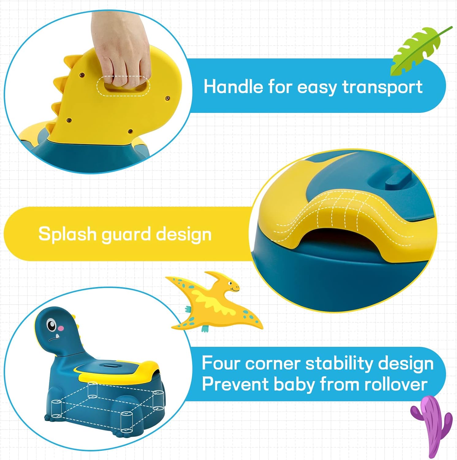 Vasino Per Bambini Portatile a Dinosauri, Blu - immagine 3